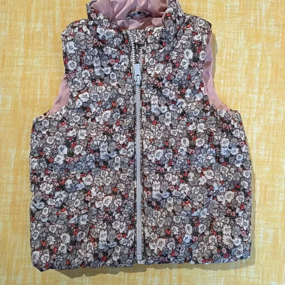 Baby Gap Go Puffer Floral Vest 3T Pink Grey